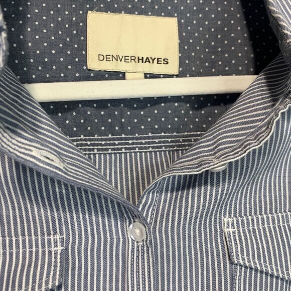 Denver Hayes Blue Grey Striped Button Down Shirt - Picture 4 of 10